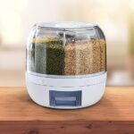 myoz 6 grid rotating food dispenser rice bucket storage tank, cereal dispenser, stackable containers