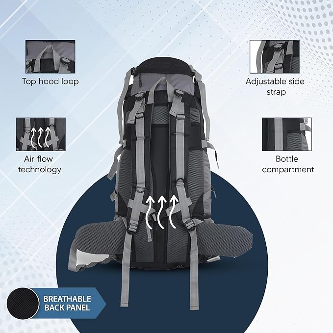 65L Rucksack Travel Backpack for Hiking/Camping/Luggage, Trekking Bag with Shoe Compartment, Extra Durable Water-Resistant Bag with Rain Cover