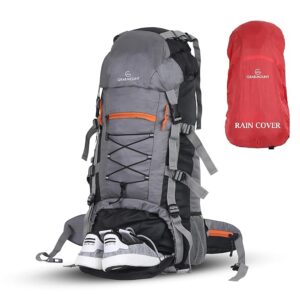 65L Rucksack Travel Backpack for Hiking/Camping/Luggage, Trekking Bag with Shoe Compartment, Extra Durable Water-Resistant Bag with Rain Cover