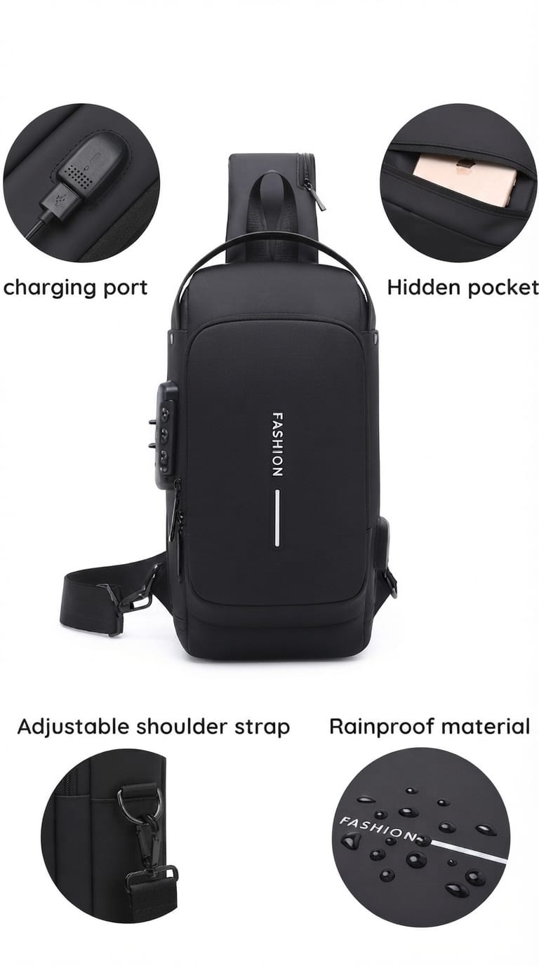 usb charging anti theft sling chest bag for men
