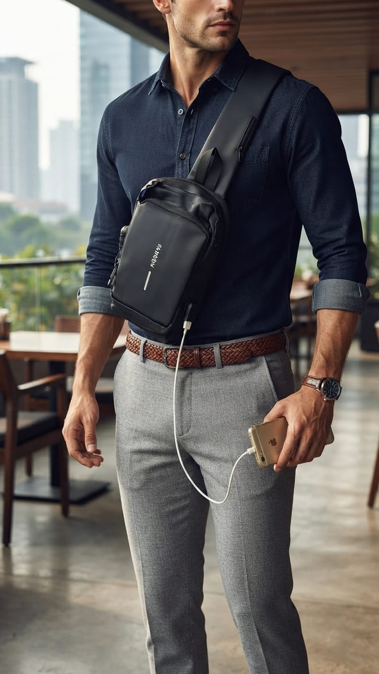 usb charging anti theft sling chest bag for men