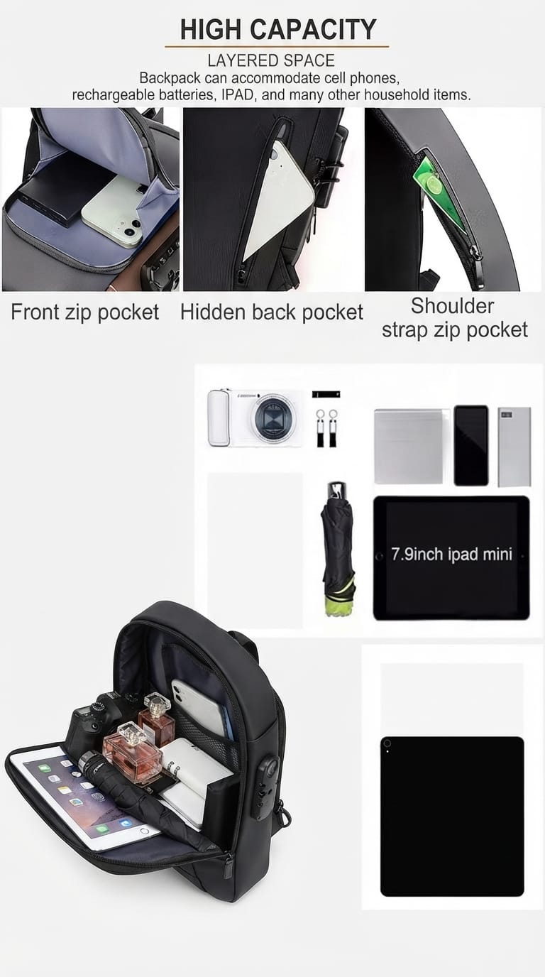 usb charging anti theft sling chest bag for men