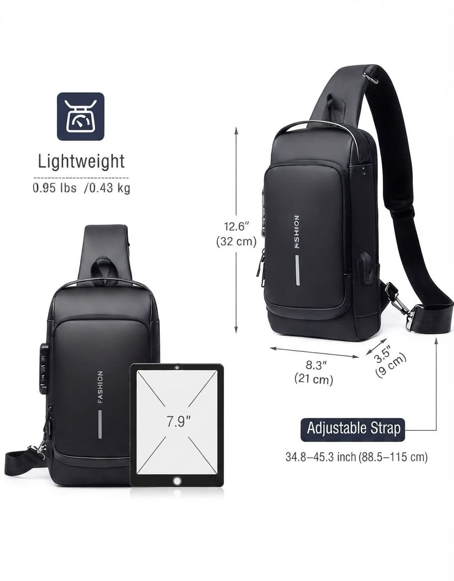 usb charging anti theft sling chest bag for men